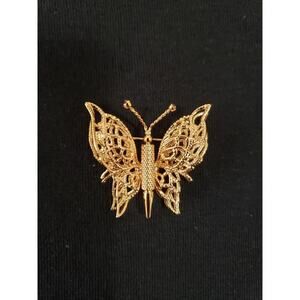 Vintage Double Wing Butterfly Gold Tone Brooch